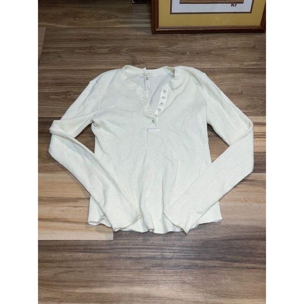 Skims off white waffle Long sleeve henley top